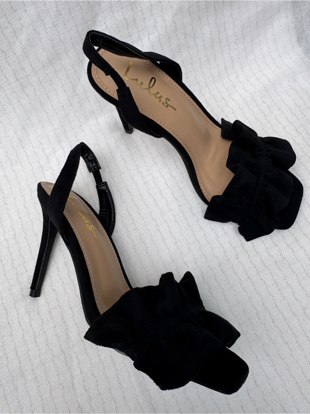 Lulu's Rosa Suede Ruffle Slingback Heels - Picture 8 of 12